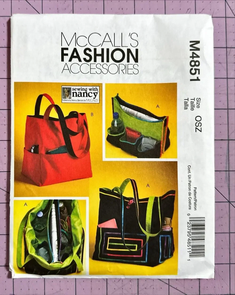 UNCUT McCall's M4851 Sewing Pattern Fashion Accessories Tote Organizer insert